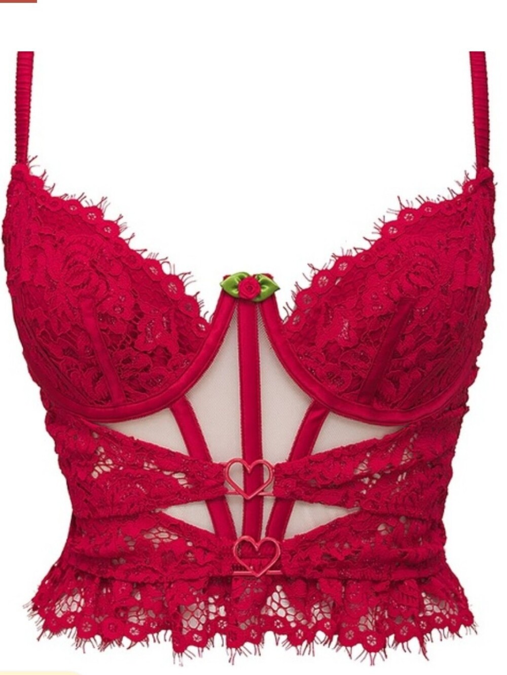 NWT For Love And Lemons Rose Lace Bustier Bra / Red / Large